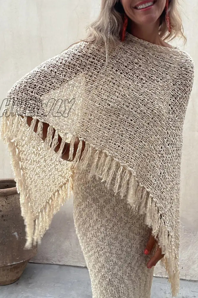 Hnewly - Vacation Solid Tassel Hollowed Out O Neck Outerwear(5 Colors) Apricot / S/M Outerwear/Cloak