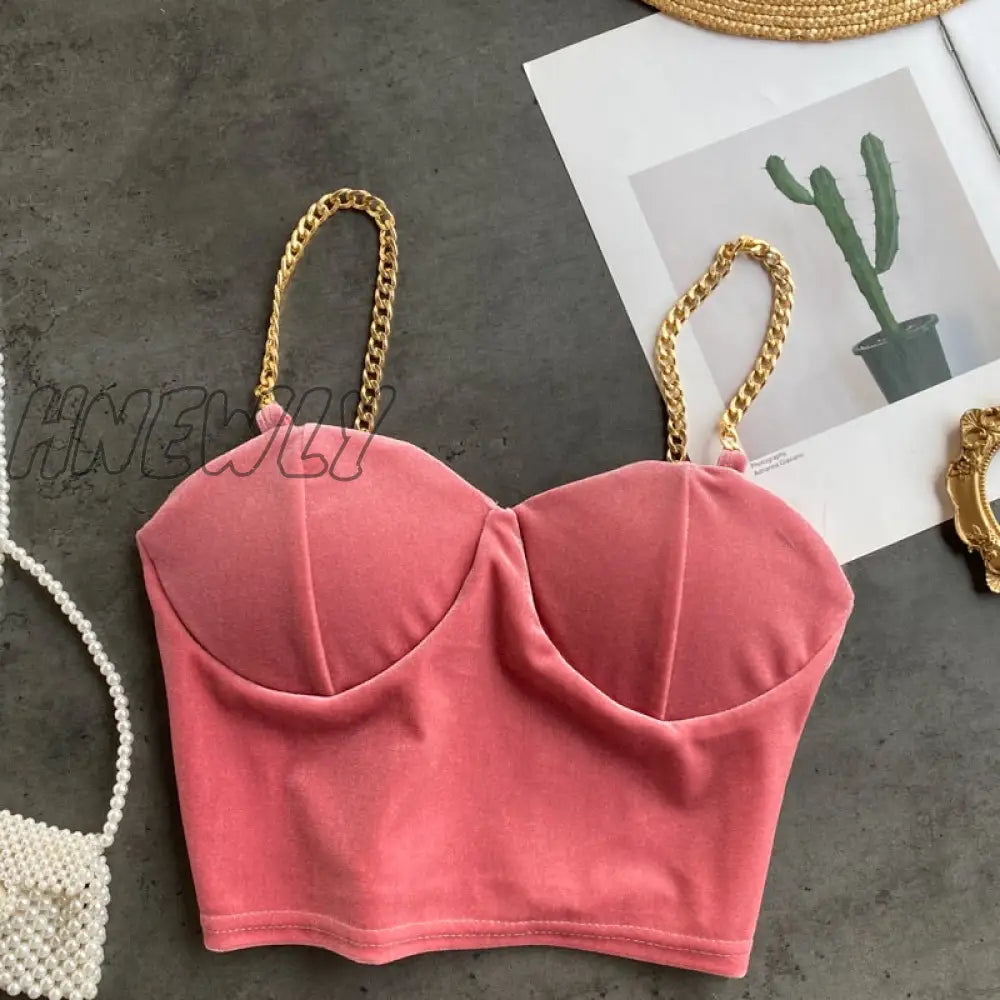 Hnewly Velvet Crop Tops Sexy Solid Color Sling Camisole Spaghetti Strap Tanke Top Women Built In