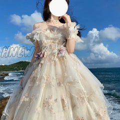 Hnewly Victorian Retro Lolita Jsk Dress Japanese Women Sweet Lace Floral Embroidery Princess