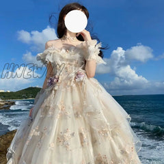 Hnewly Victorian Retro Lolita Jsk Dress Japanese Women Sweet Lace Floral Embroidery Princess