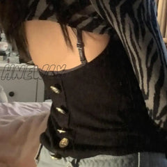 Hnewly Vintage Grunge T-Shirt Button Backless Long Sleeve Slim Fits Pullovers Tee Women Y2K