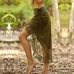 Hnewly Vintage Skirts Women Lace Up Midi Skirt Fairy Grunge Aesthetic Beachwear Retro Harajuku Sexy