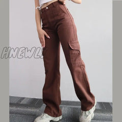 Hnewly Vintage Straight New Style Baggy Trousers Casual Pants Waist Pocket Denim Summer Women’s