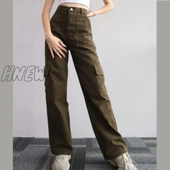 Hnewly Vintage Straight New Style Baggy Trousers Casual Pants Waist Pocket Denim Summer Women’s