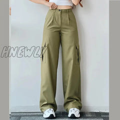 Hnewly Vintage Straight New Style Baggy Trousers Casual Pants Waist Pocket Denim Summer Women’s