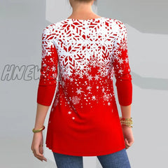 Hnewly Vintage Women Christmas Print Tees Spring Autumn Fashion O Neck Long Sleeve T-Shirts Elegant