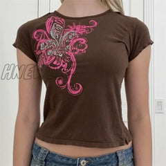 Hnewly Vintage Women Graphic T Shirts Y2K Clothes Summer Kawaii Harajuku Tee Goth Fairy Grunge Crop