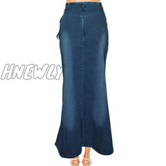 Hnewly Vintage Women Jeans Long Skirt Gothic Fashion Casual Denim Back Slit Elastic Pull On Slim