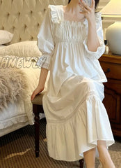 Hnewly Vintage Women’s Sleepwear Princess Dress Royal Style Cotton Square Neck Pajamas