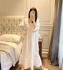Hnewly Vintage Women’s Sleepwear Princess Dress Royal Style Cotton Square Neck Pajamas