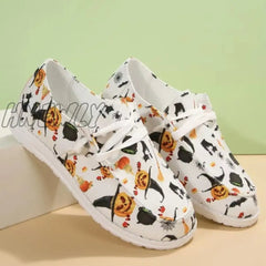 Hnewly - White Casual Patchwork Printing Round Comfortable Out Door Shoes Shoes Sneakers