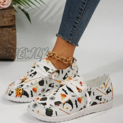 Hnewly - White Casual Patchwork Printing Round Comfortable Out Door Shoes Shoes Sneakers