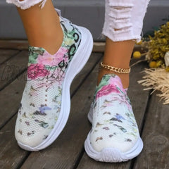 Hnewly - White Casual Patchwork Printing Round Mesh Breathable Comfortable Out Door Shoes Shoes