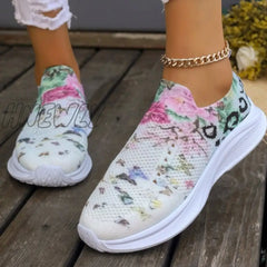 Hnewly - White Casual Patchwork Printing Round Mesh Breathable Comfortable Out Door Shoes Shoes