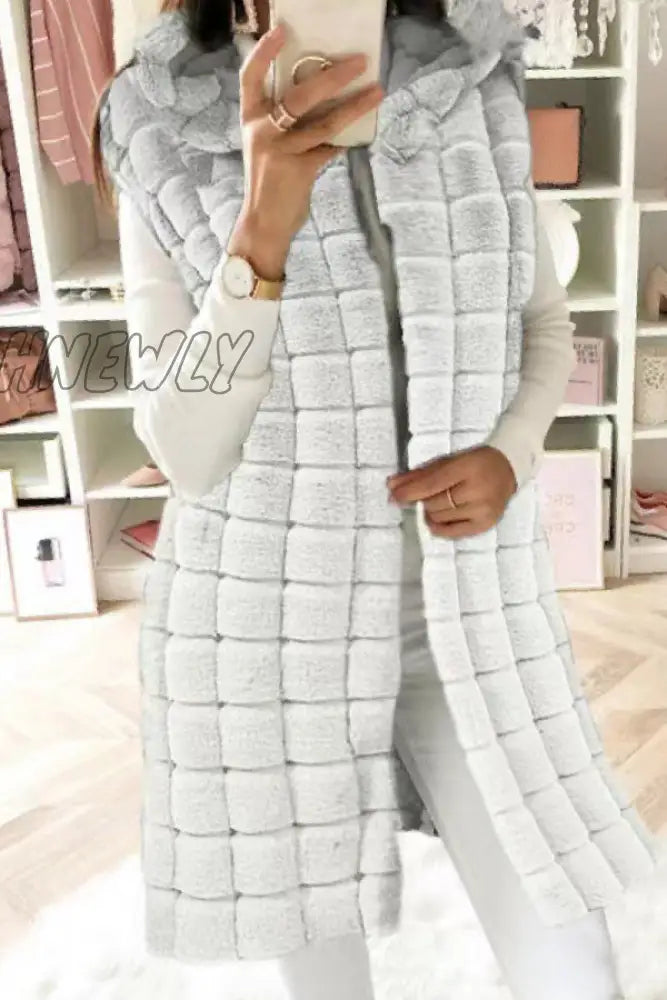 Hnewly - White Casual Solid Patchwork Cardigan Hooded Collar Outerwear Coats