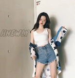 Hnewly White Knitted Round Neck Women T - Shirt Sexy Sleeveless Camisole Crop Top Woman Tight