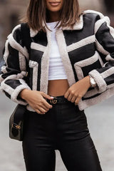 Hnewly - White Street Patchwork Contrast Turndown Collar Outerwear Coats Blazer & Jacket