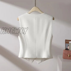 Hnewly White Suit Vest Fall New Casual Slim Reduce Waist Sleeveless Short Jacket Simple Fashion