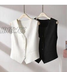 Hnewly White Suit Vest Fall New Casual Slim Reduce Waist Sleeveless Short Jacket Simple Fashion