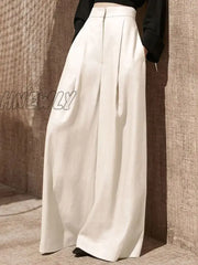 Hnewly Wide Leg Pants Women Full Length High Waist Baggy Casual Solid Minimalist Pantalones De