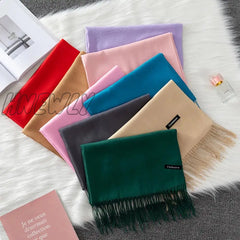 Hnewly Winter Female Scarf Cashmere Shawls Wraps Women Solid Long Hijab Stoles Pashmina Bufanda
