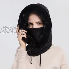 Hnewly Winter Fur Cap Mask Set Hooded For Women Knitted Cashmere Neck Warm Russia Outdoor Ski