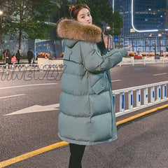 Hnewly Winter Jacket New Loose Cotton - Padded Women’s Mid - Length Thickened Student Down Padded