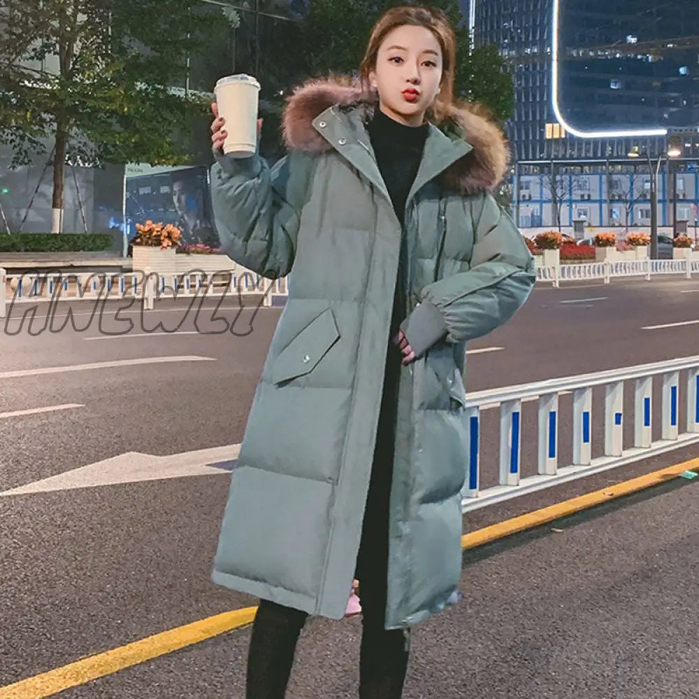 Hnewly Winter Jacket New Loose Cotton - Padded Women’s Mid - Length Thickened Student Down Padded