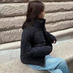 Hnewly Winter Jacket Parka Women Corduroy Coat Overcoat Student Teen Girls Cotton-Padded Female