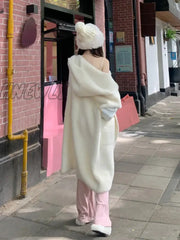 Hnewly Winter Sweater Coats With Hooded Women Pure Color Y2K Clothing Korean Fashion Outwear