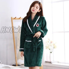 Hnewly Winter Thick Warm Female Coral Fleece Kimono Robe Lovers Couple Nightgown Bath Gown