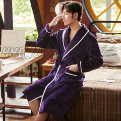 Hnewly Winter Thick Warm Female Coral Fleece Kimono Robe Lovers Couple Nightgown Bath Gown