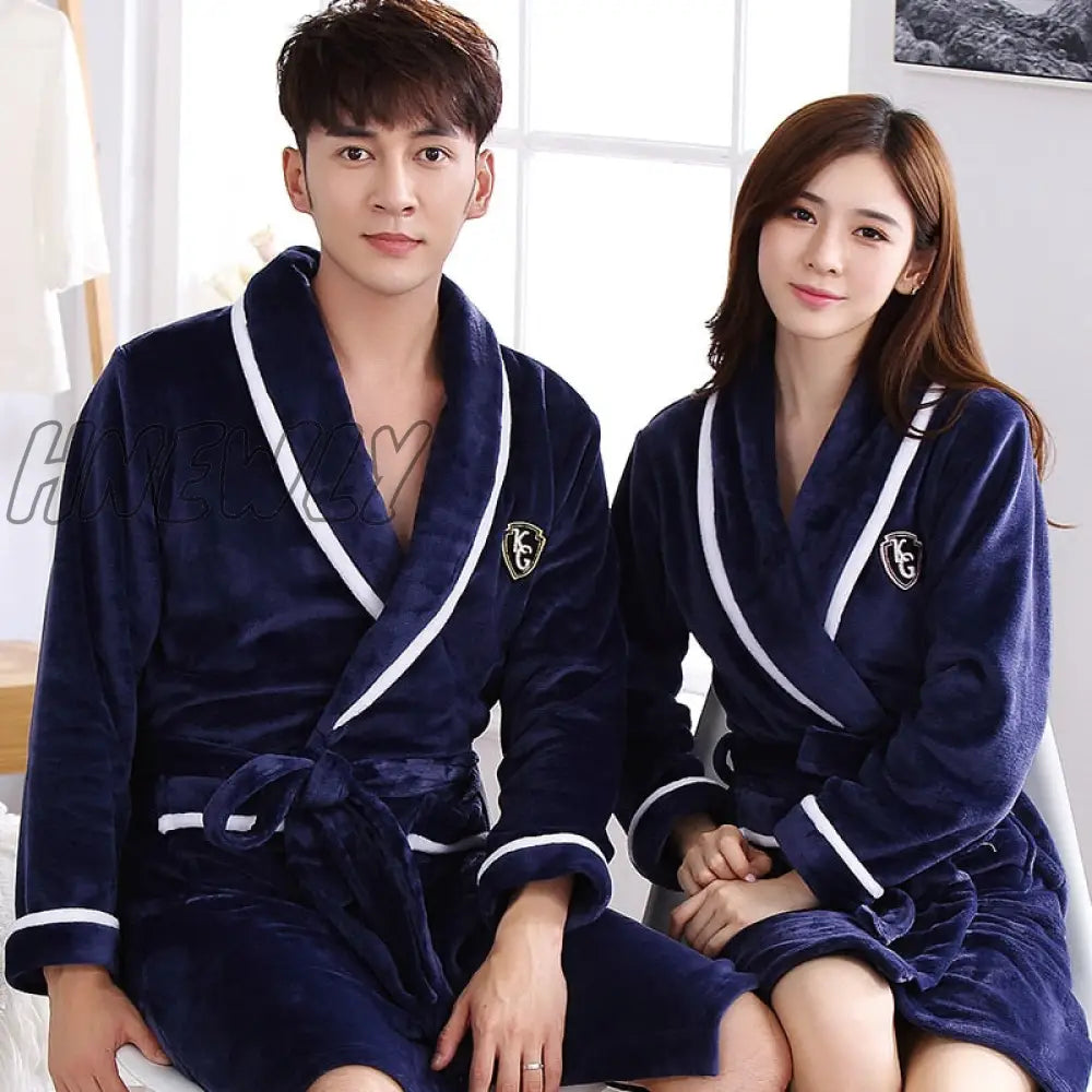 Hnewly Winter Thick Warm Female Coral Fleece Kimono Robe Lovers Couple Nightgown Bath Gown