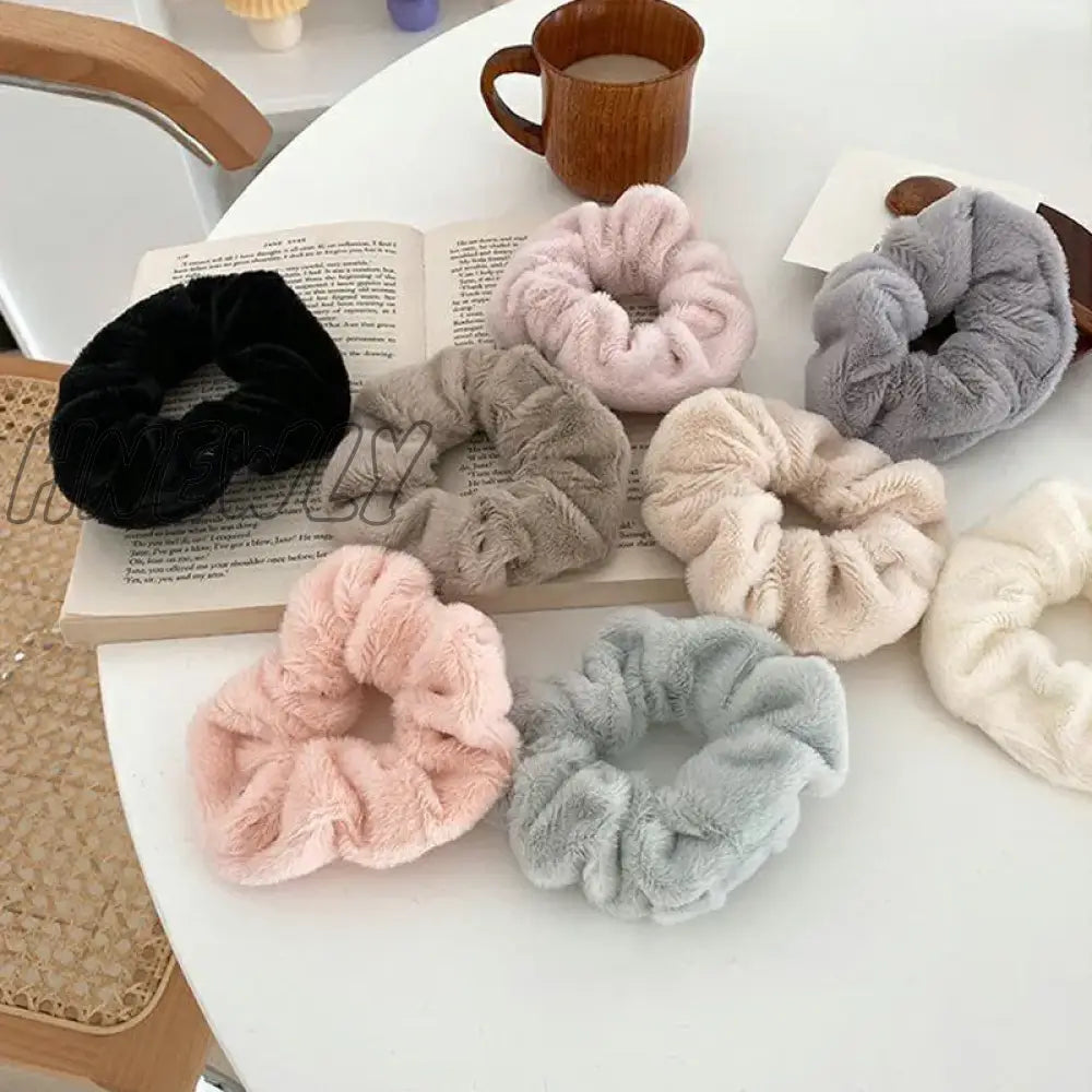 Hnewly Winter Warm Soft Hair Scrunchies For Women Girls Cute Plush Elastic Band Multicolor Rubber