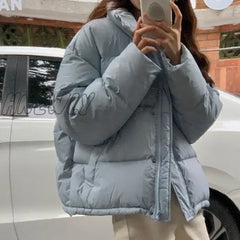Hnewly Winter Warm Thick Short Parkas Women Korean Stand Collar Cotton Padded Coats Female Zipper