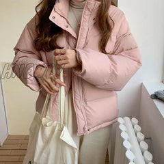 Hnewly Winter Warm Thick Short Parkas Women Korean Stand Collar Cotton Padded Coats Female Zipper