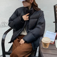 Hnewly Winter Warm Thick Short Parkas Women Korean Stand Collar Cotton Padded Coats Female Zipper