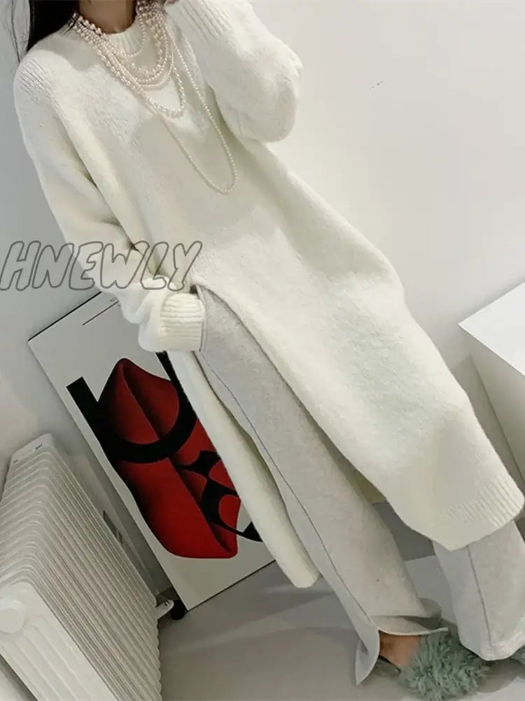 Hnewly Winter Women Dress Oversize Dresses Knitting Fall Sweater Long Sleeve Knitted Maxi Vintage