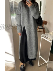 Hnewly Winter Women Dress Oversize Dresses Knitting Fall Sweater Long Sleeve Knitted Maxi Vintage