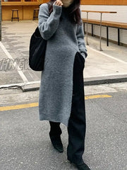 Hnewly Winter Women Dress Oversize Dresses Knitting Fall Sweater Long Sleeve Knitted Maxi Vintage