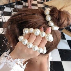 Hnewly Woman Big Pearl Hair Ties Fashion Korean Style Hairband Scrunchies Girls Ponytail Holders