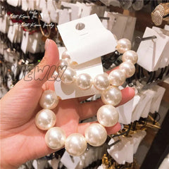 Hnewly Woman Big Pearl Hair Ties Fashion Korean Style Hairband Scrunchies Girls Ponytail Holders