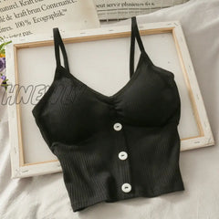 Hnewly Woman Knitted Tank Top Women Strap Vest Sexy Female Knitting Crop Black / One Size