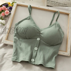 Hnewly Woman Knitted Tank Top Women Strap Vest Sexy Female Knitting Crop Green / One Size