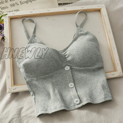 Hnewly Woman Knitted Tank Top Women Strap Vest Sexy Female Knitting Crop Grey / One Size