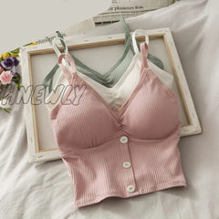 Hnewly Woman Knitted Tank Top Women Strap Vest Sexy Female Knitting Crop Pink / One Size