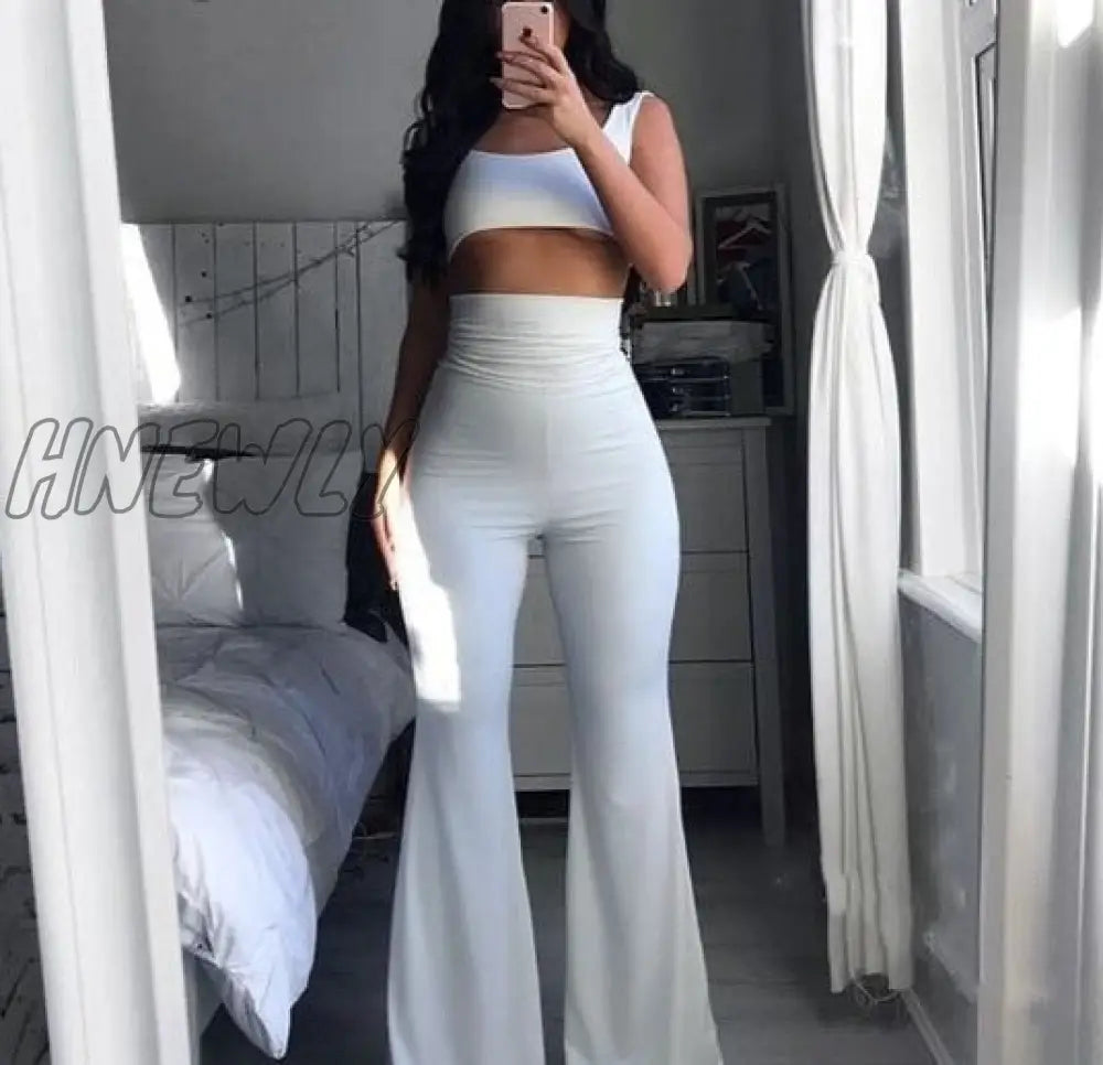 Hnewly Woman Pants Hippie High Waist Bell Bottoms Ladies Stretch Flare Trousers Solid Color Spring