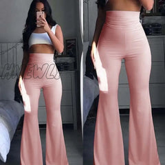 Hnewly Woman Pants Hippie High Waist Bell Bottoms Ladies Stretch Flare Trousers Solid Color Spring