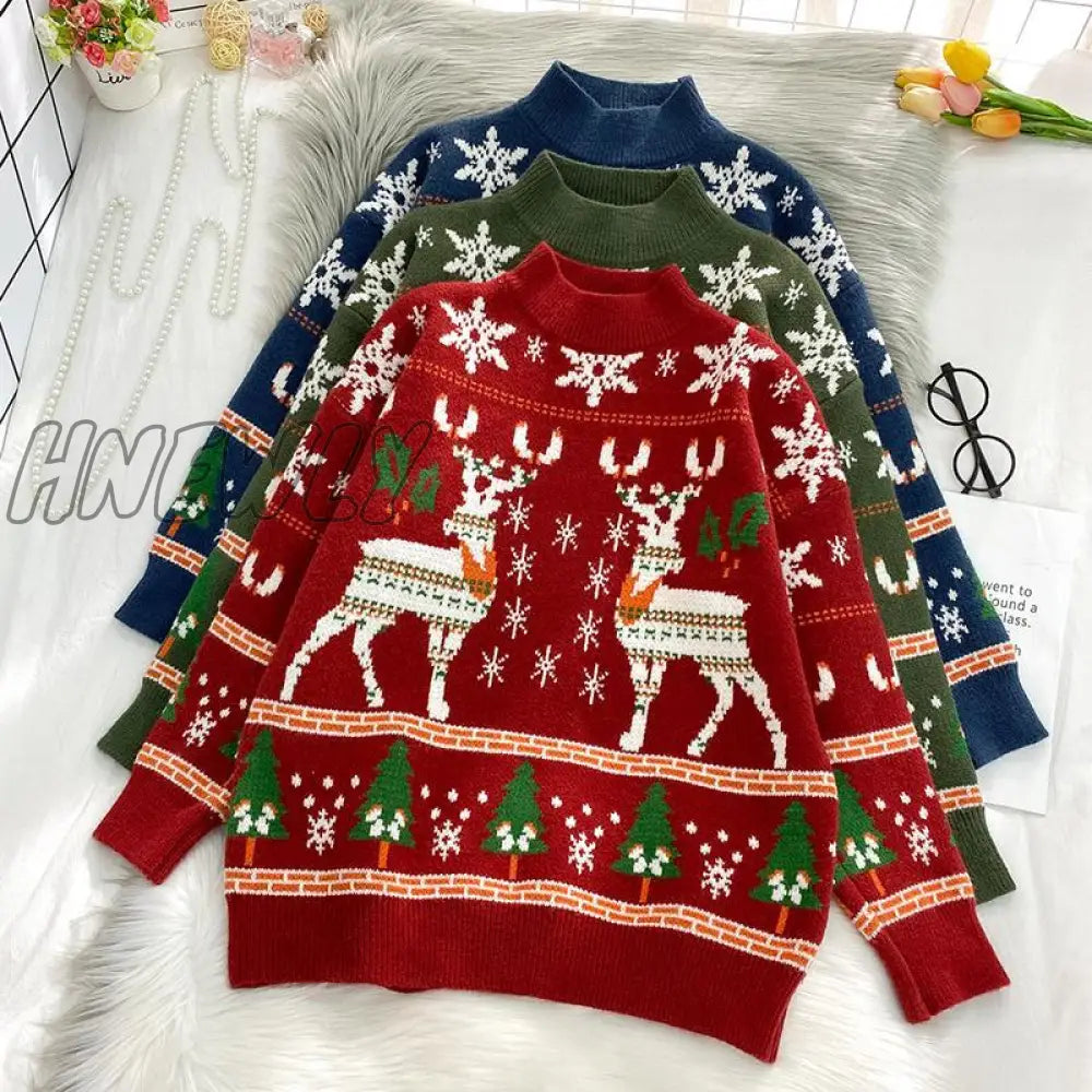 Hnewly Woman Sweaters Autumn Winter Plus Size Christmas Knitted Sweater Women Loose Top Femme