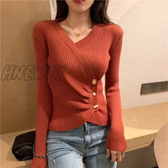 Hnewly Woman Sweaters Femme Chandails Knitted Autumn And Winter Short Top V - Neck Slim Fit Sweater